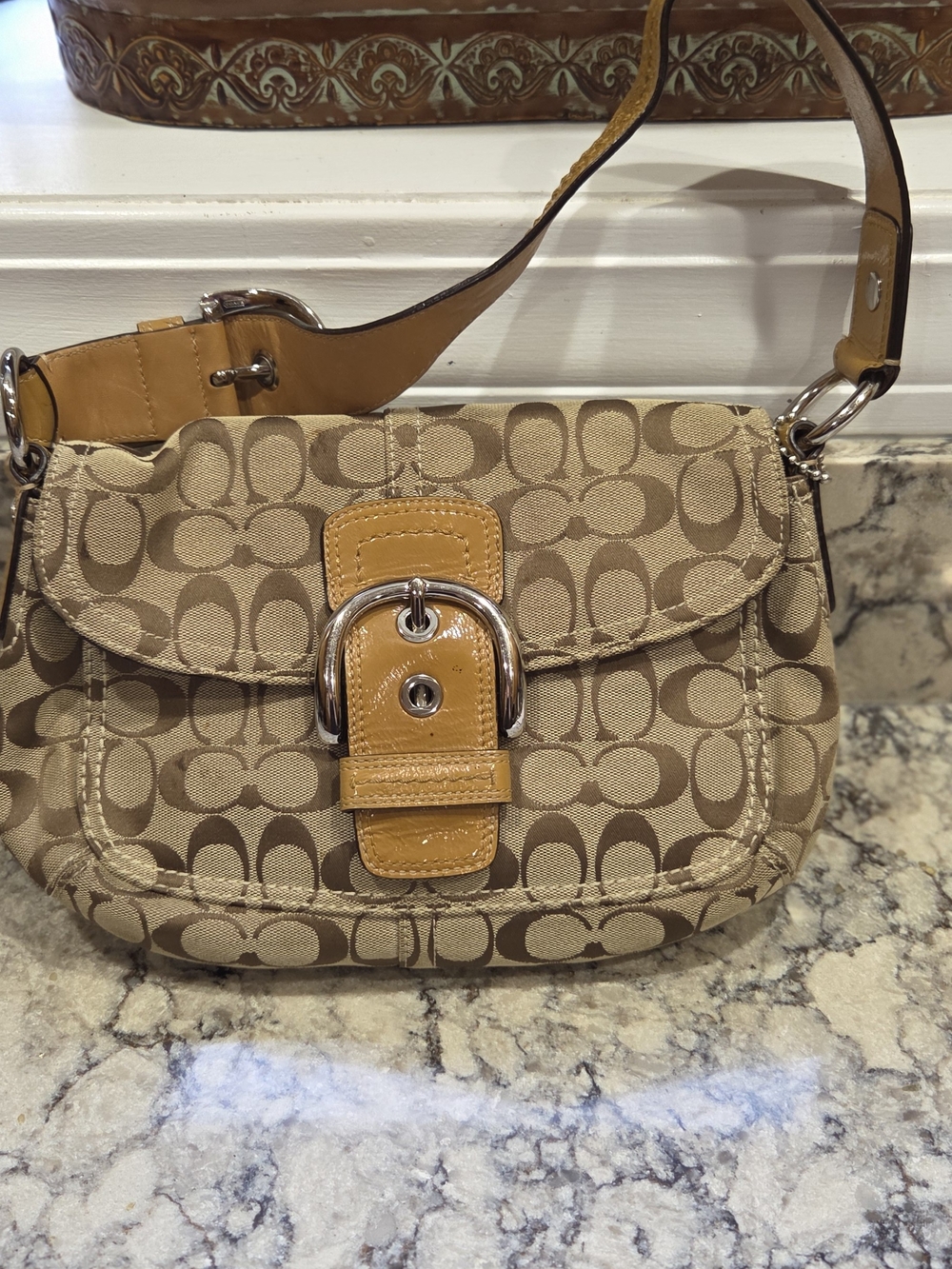 Coach Signature Canvas Saddle Bag in Tan